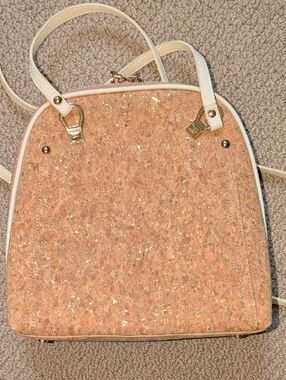 Beige Cork With Gold Flecks Mini Backpack with Cream Trim
